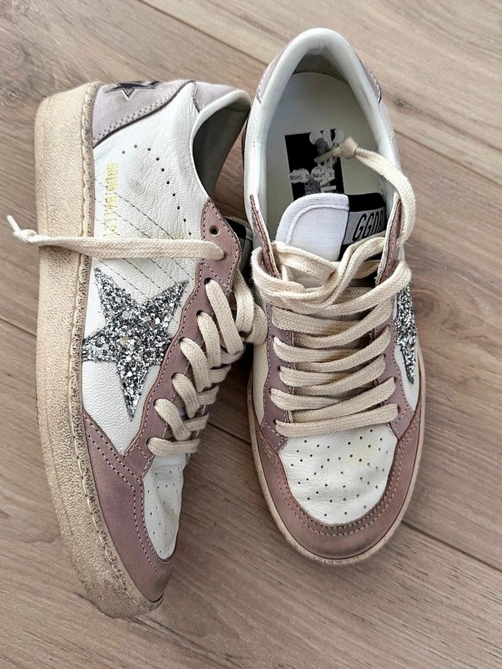 Golden Goose Ball Star Sneakers Glitter Star Pink & White